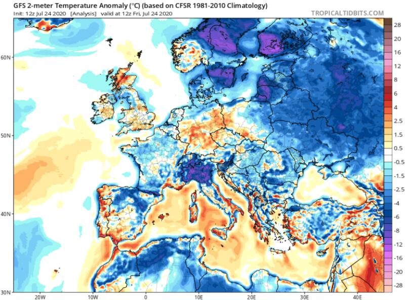 GFS 2m Temperature Anomalies — July 24.
