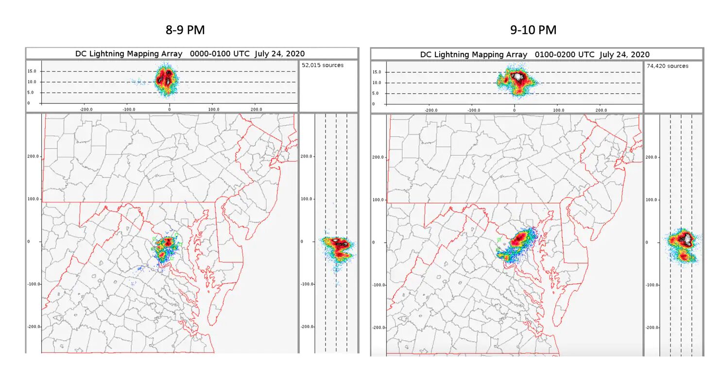 Click to enlarge Lightning detected by the D.C. Lightning Mapping Array