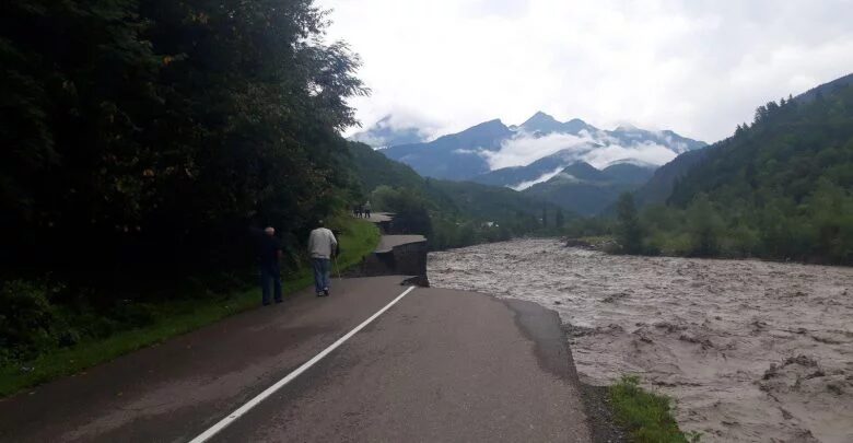 Flood damages roads in Racha. 29 July, 2020