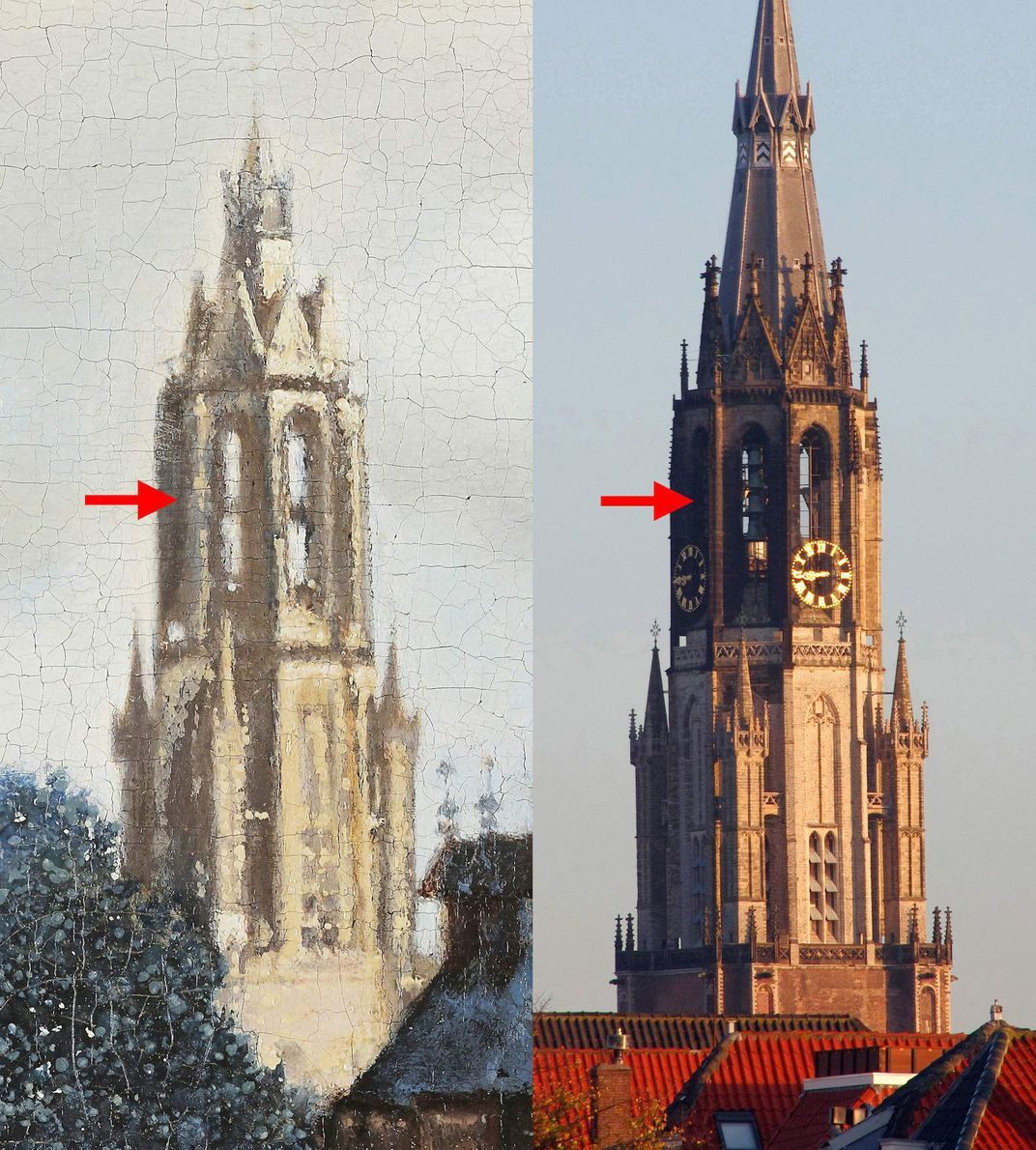 Click to enlarge view of delft vermeer comparison church tower