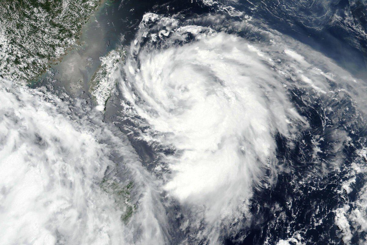 Satellite image released by Nasa shows Typhoon Hagupit over Taiwan (centre left) on Monday.