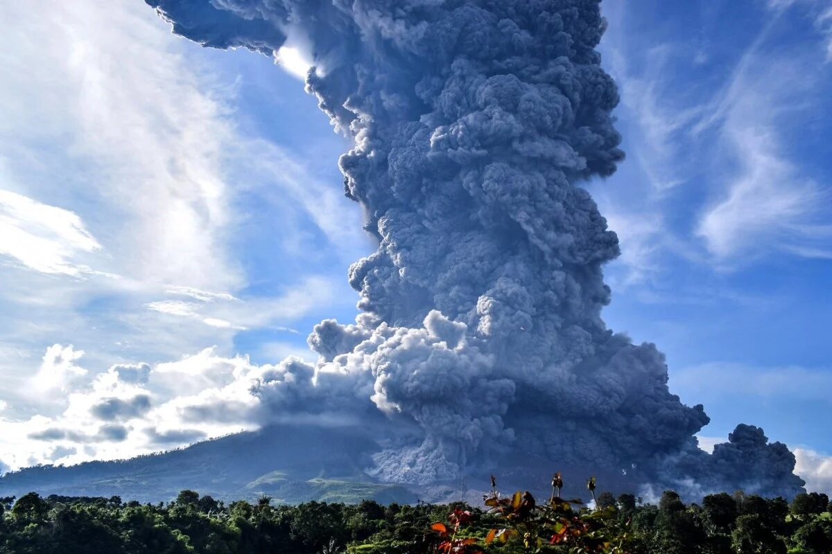 Mount Sinabung seen spewing volcanic smoke