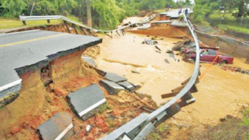 A road that was washed away by the recent floods in Panama.