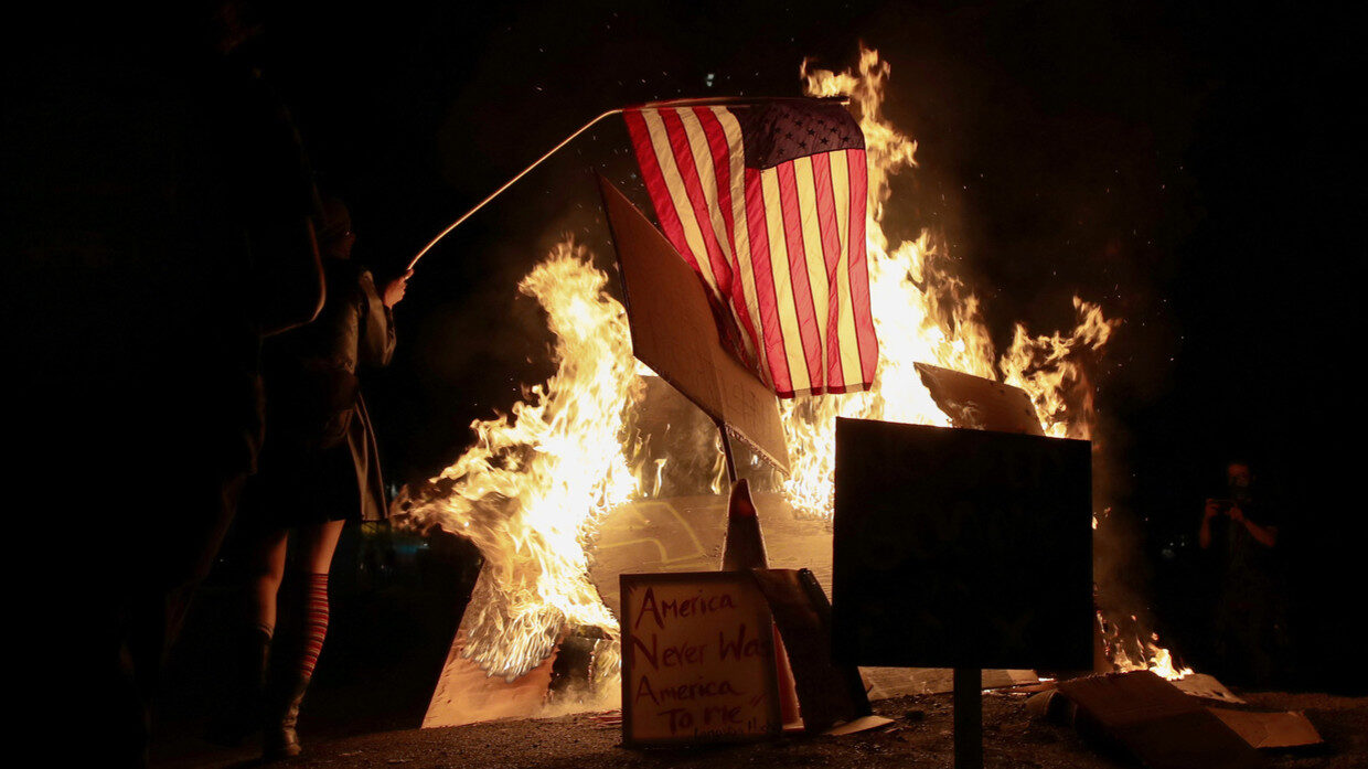 burning american flag