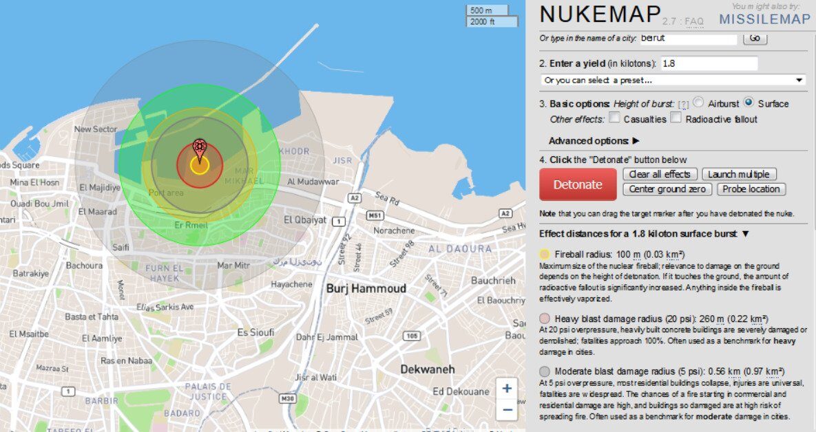 beirut nuke map