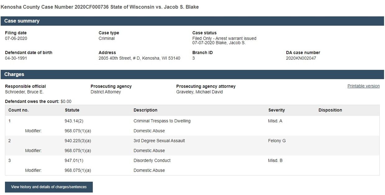 Blake criminal record