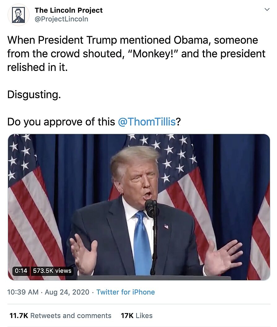 twitter obama monkey lincoln project tweet