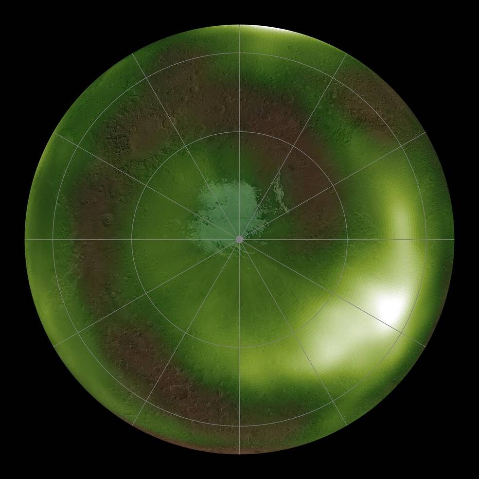 Mars spiral night glow