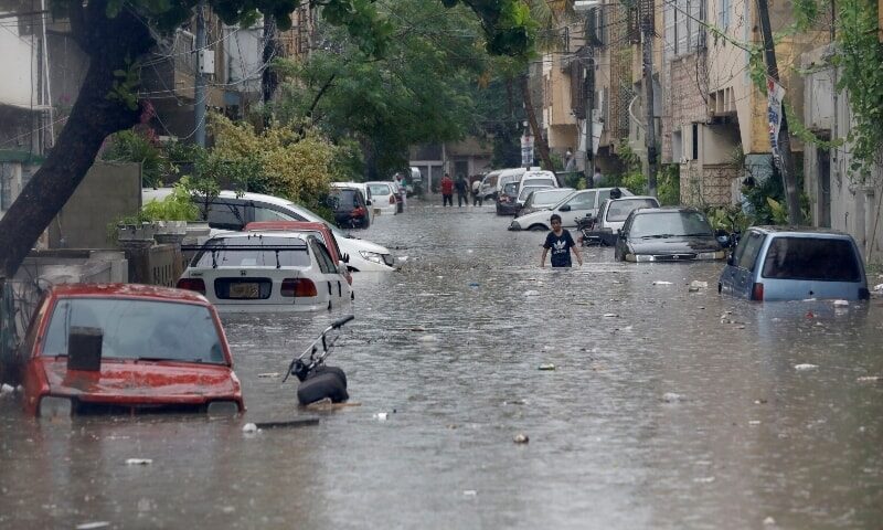 Flooded street in Karachi on August 25