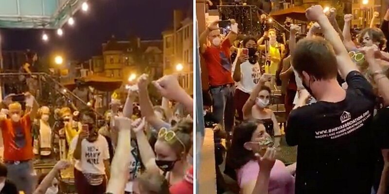 blm mob intimidate woman resturant