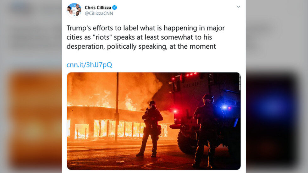 Kenosha CNN riots tweet, peaceful protest burning building CNN