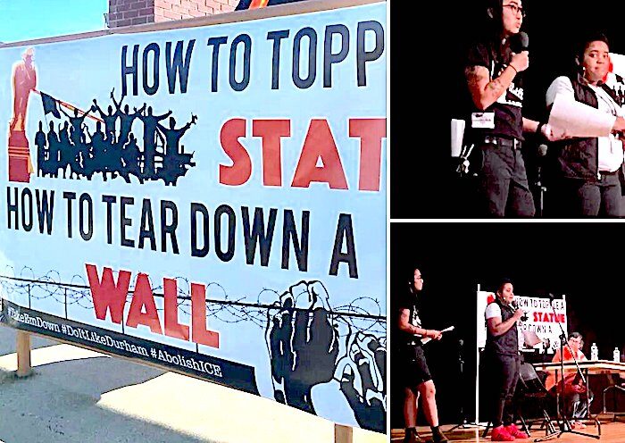 Click to enlarge Sign and activists