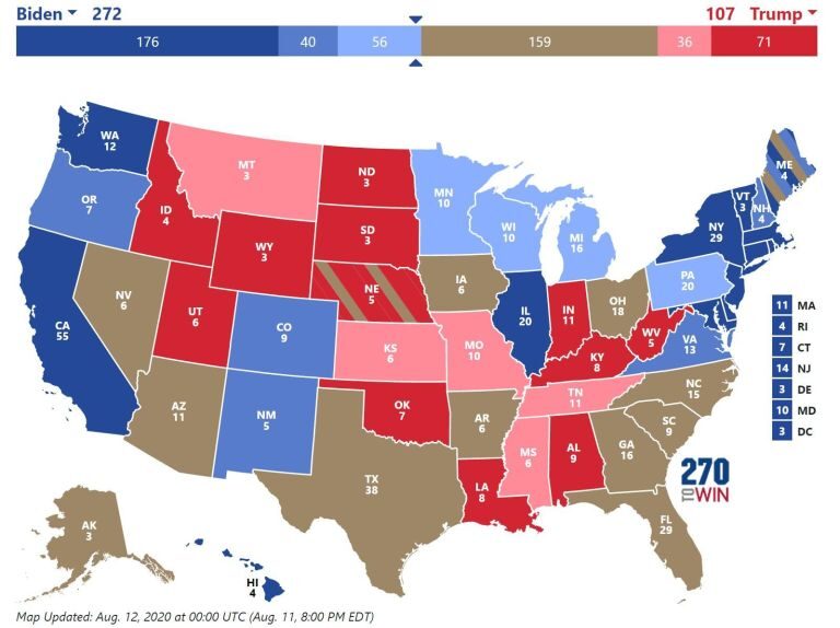 trum biden projected electoral votes August 12 2020