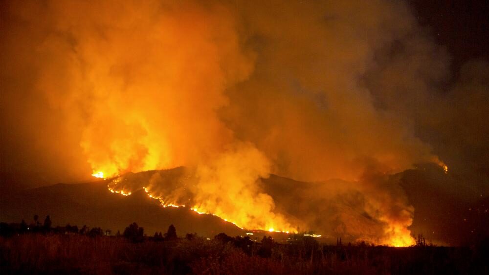 A wildfire burns in Yucaipa, California.
