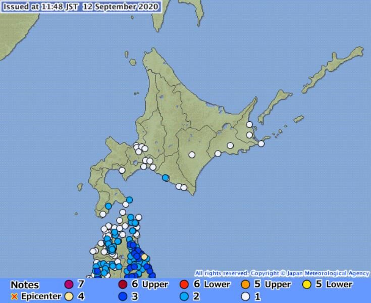 The epicenter of the earthquake that occurred on Sept. 12 at 11:44 a.m. is located in Miyagi Prefecture