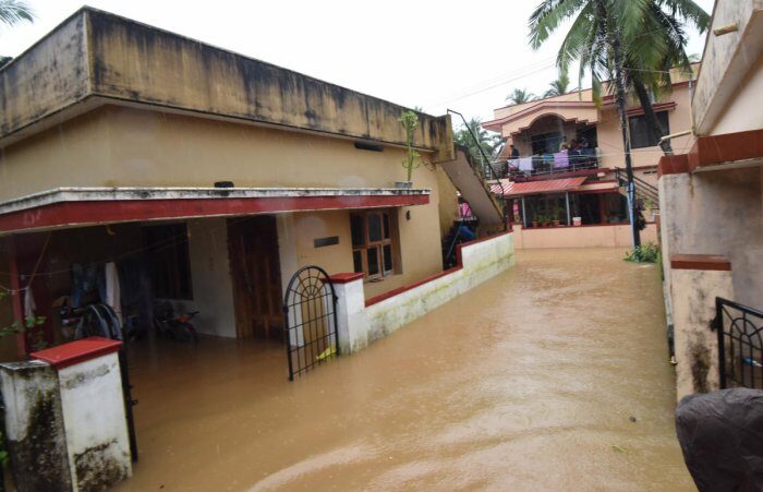Houses inundated by floodwater in Jeppu Kutpadi