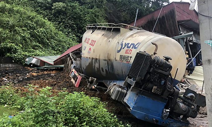 A workshop in Bac Quang District, Ha Giang Province is damaged due to a landslide on September 13, 2020.