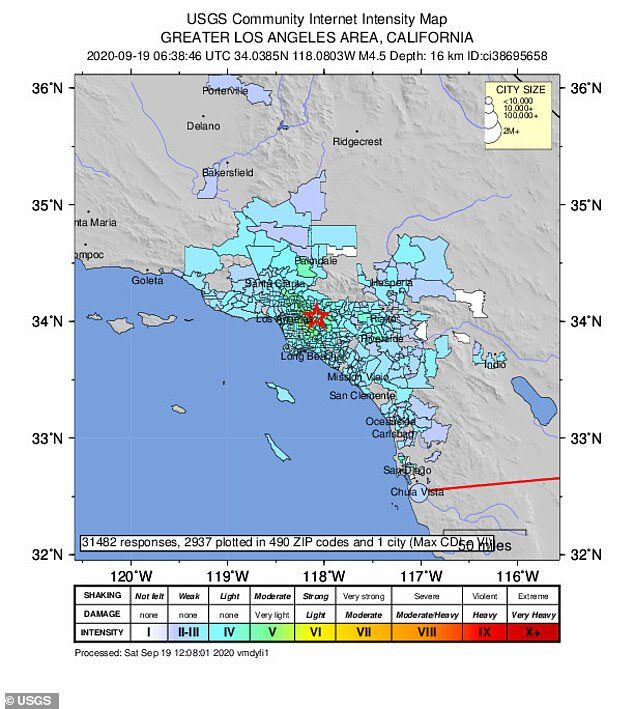 Click to enlarge California quake map