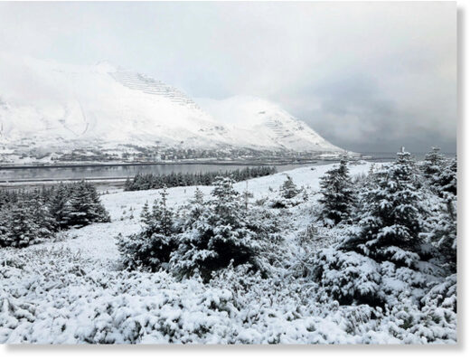 Siglufjörður, dressed in white this morning.