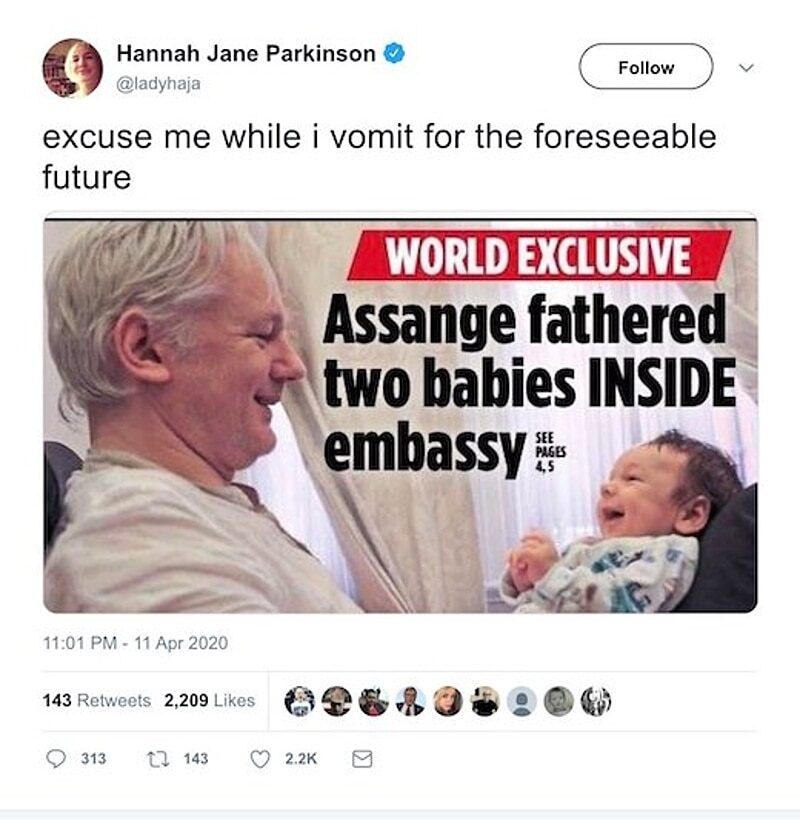 Click to enlarge assange son twitter newspaper headline
