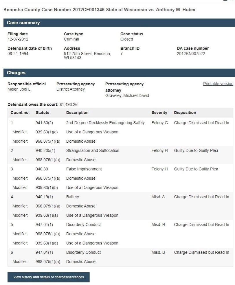 huber rittenhouse criminal record rap sheet