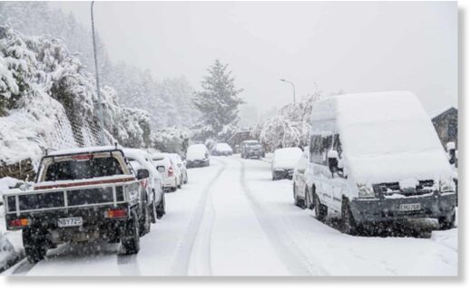 Heavy snow in Queenstown, New Zealand.