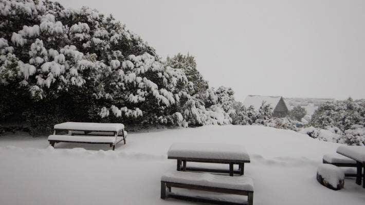 Click to enlarge Aoraki Mt Cook resident Charlie Hobbs said 27 centimetres of snow fell in the village overnight on Sunday with snowfall