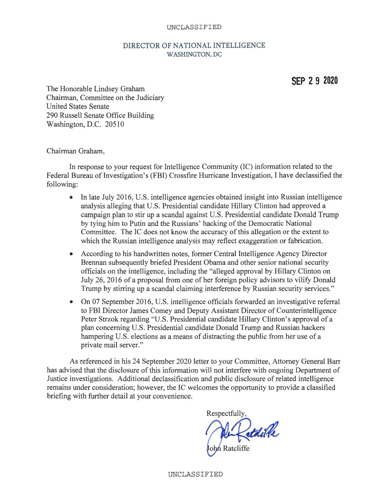 Lindsay Graham letter