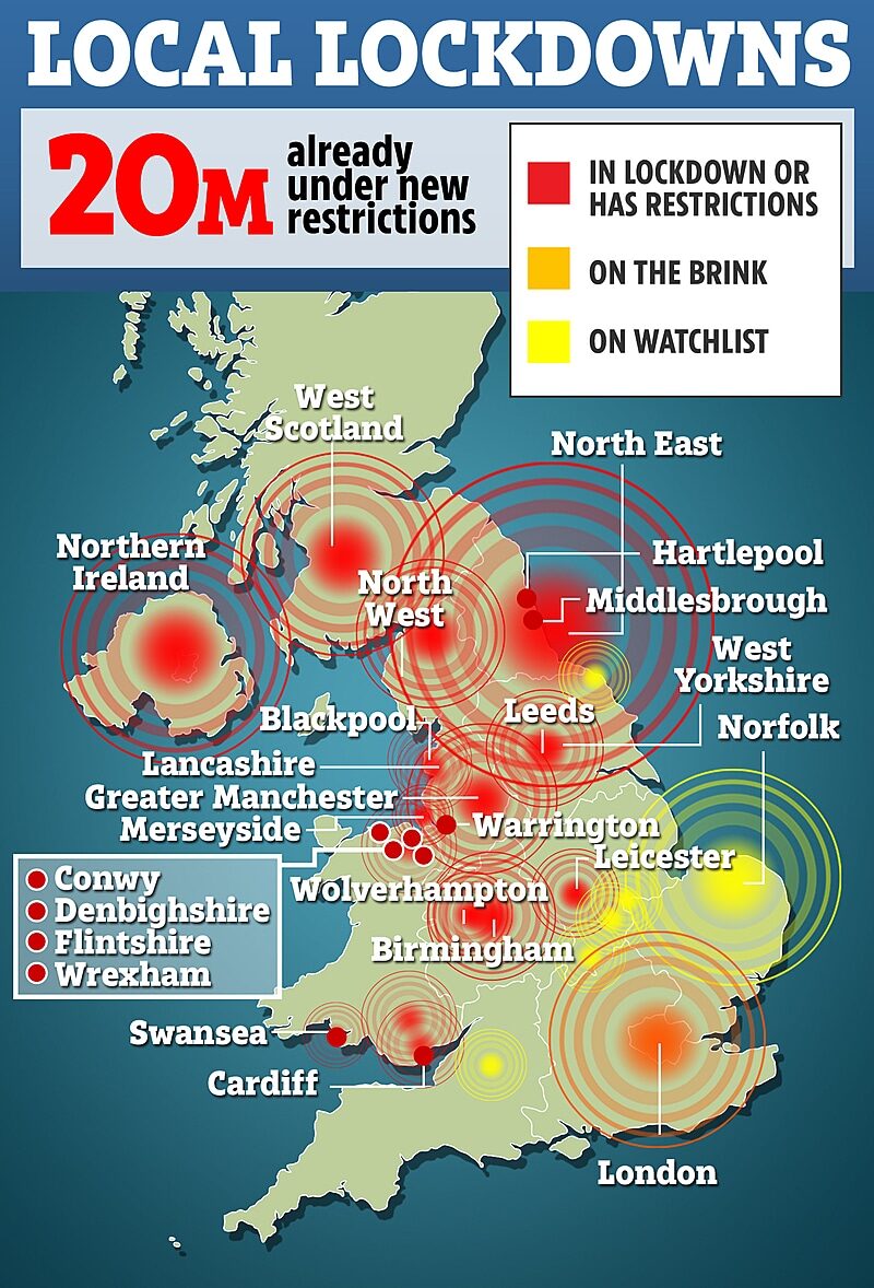Britain lockdown areas October 2020 covid