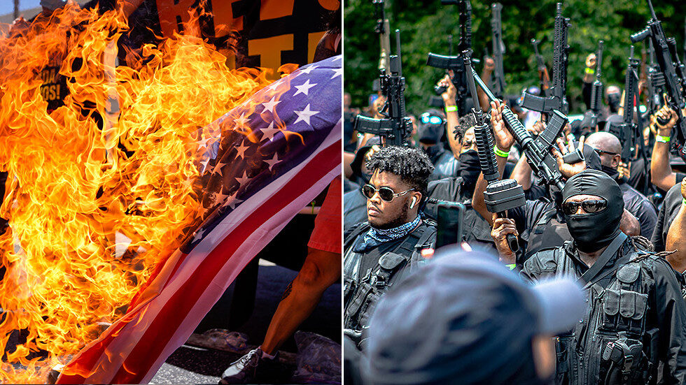Click to enlarge us flag buerning black militia