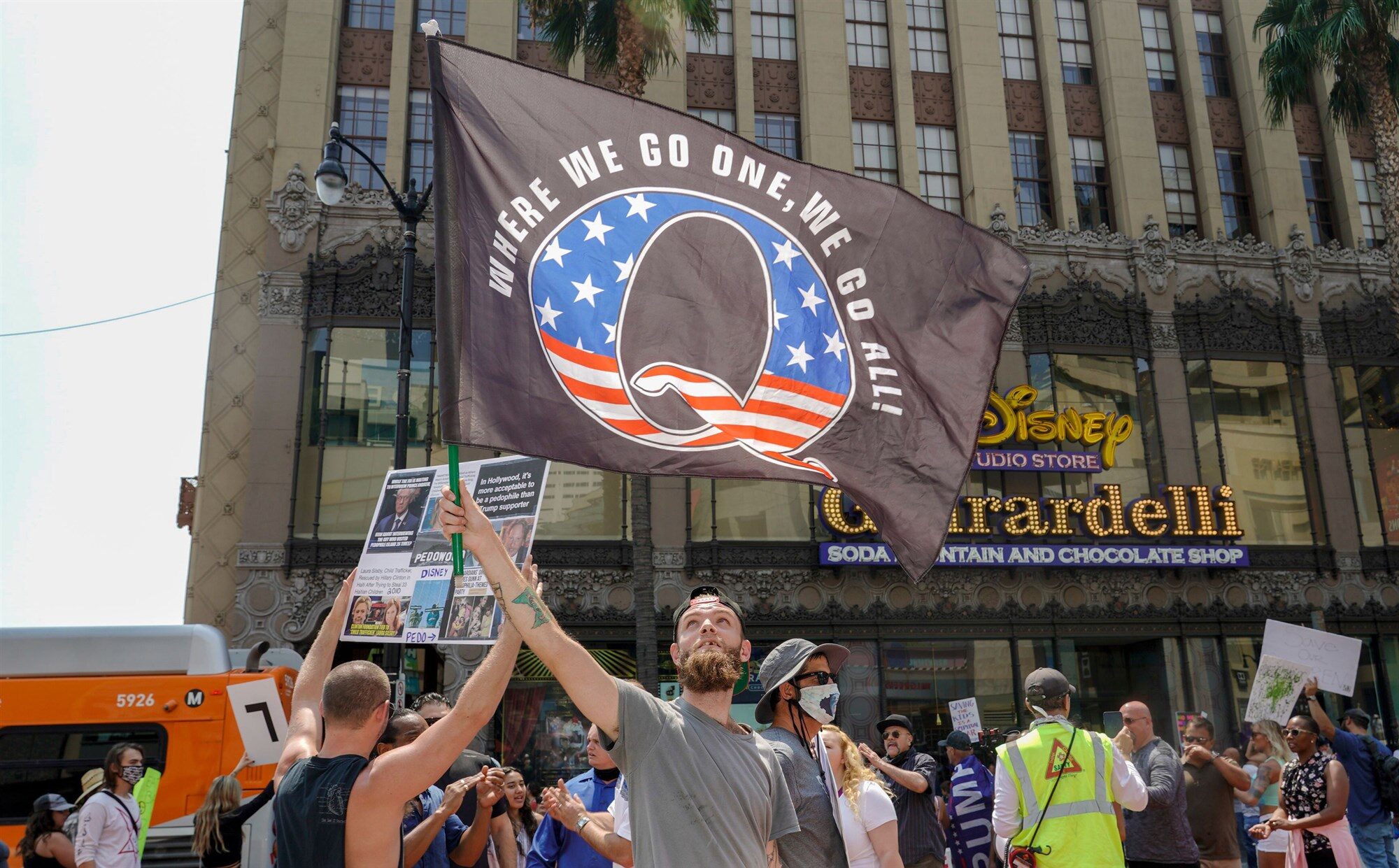 Click to enlarge QAnon protesters hollywood