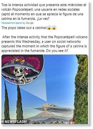 Click to enlarge One user on Twitter asked their followers if they could see the skull in the ash cloud. Another Twitter user said it was true that there was a similarity between the cloud and The Elegant Skull
