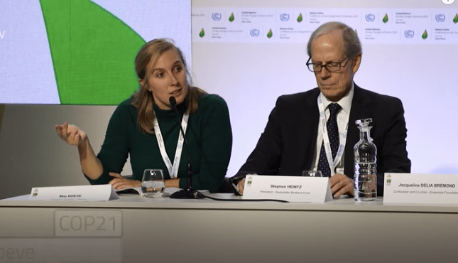 Click to enlarge 350.org May Boeve Rockefeller Heintz UN climate summit 2015