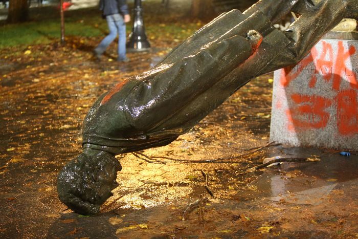 Protesters toppled statues of former presidents Theodore Roosevelt and Abraham Lincoln