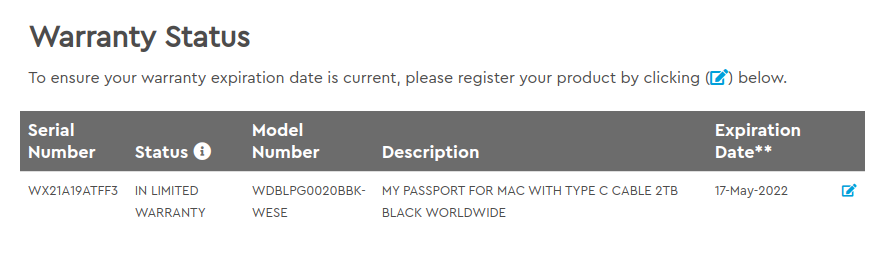 Click to enlarge Hunter Biden's Western Digital hard drive warranty