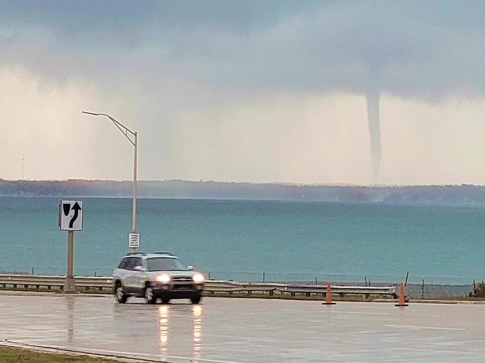 Click to enlarge waterspout spotted near Mackinac Bridge
