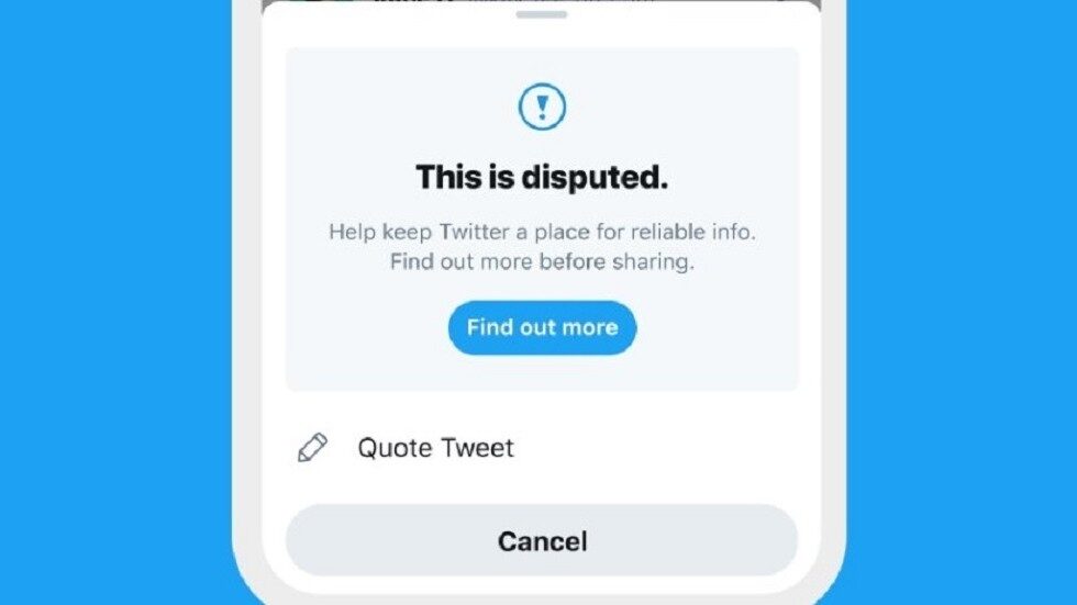 Click to enlarge twitter disinformation warning screen censorship