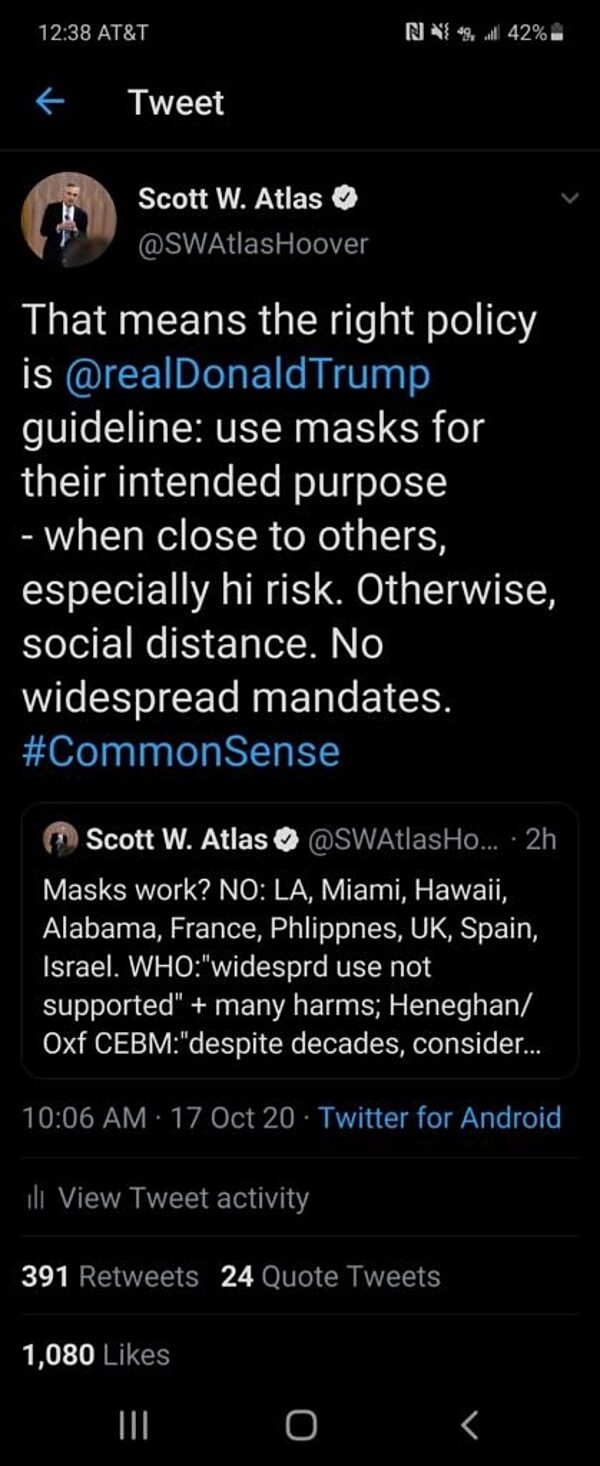 scott atlas tweet deleted covid
