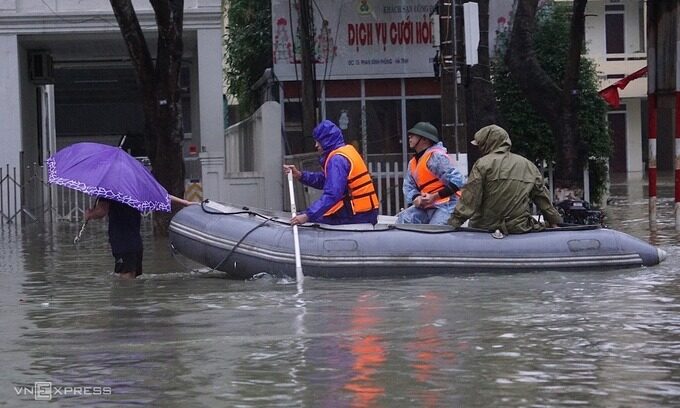 A flooded street in Ha Tinh Town, Ha Tinh Province on October 19, 2020.