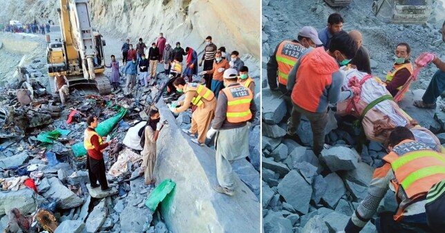 The vehicle was forced off road by a landslide