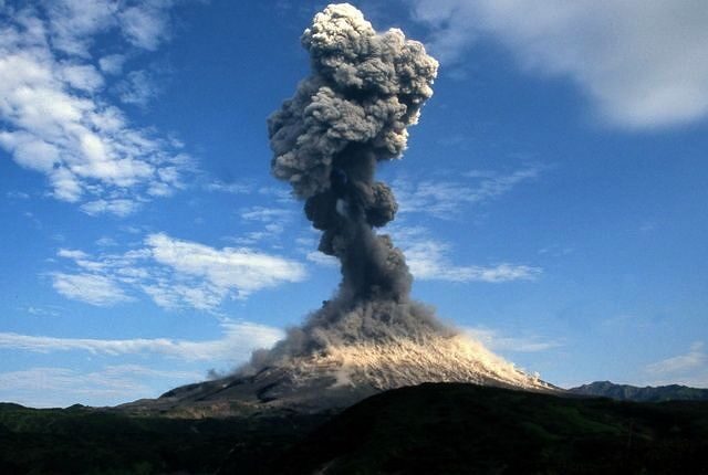 Karymsky volcanic eruption on October 21, 2020.