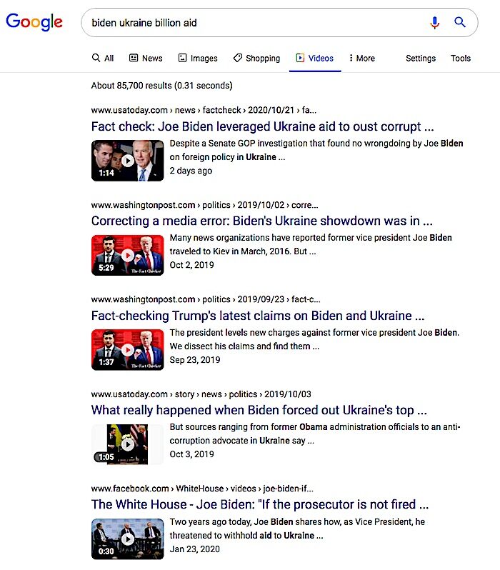 Click to enlarge google listings biden articles