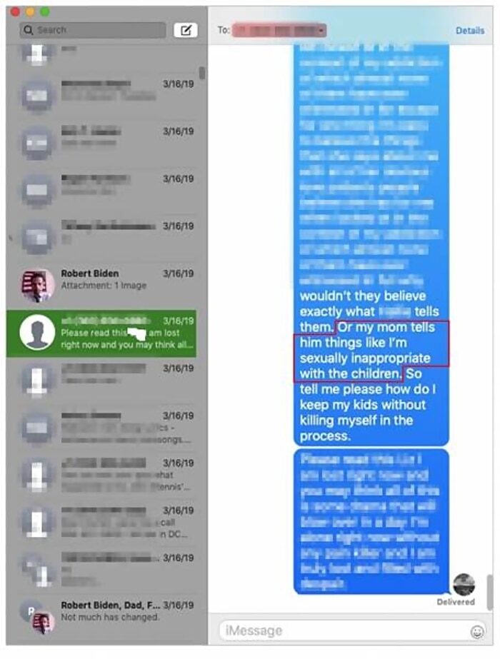 hunter biden text child abuse mom