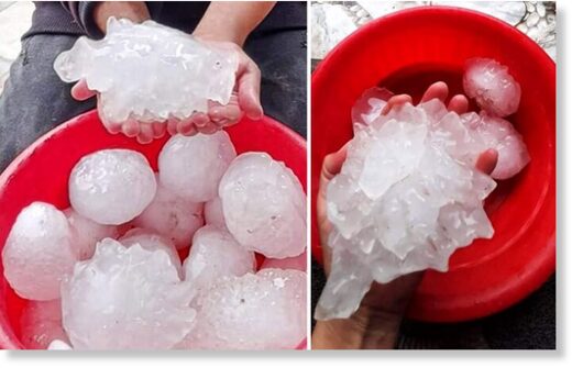 Giant hailstones. Photos reported by Saad Aldeen Hmouda