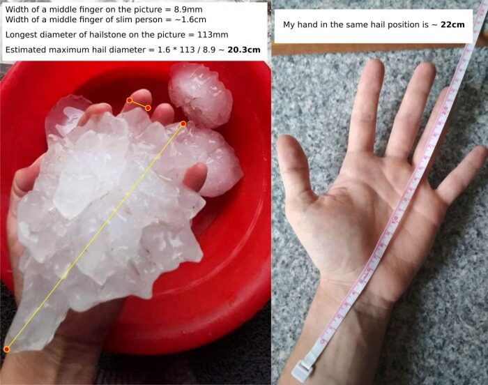 Click to enlarge Hailstorm diameter estimation of Tripoli, Libya hailstone.