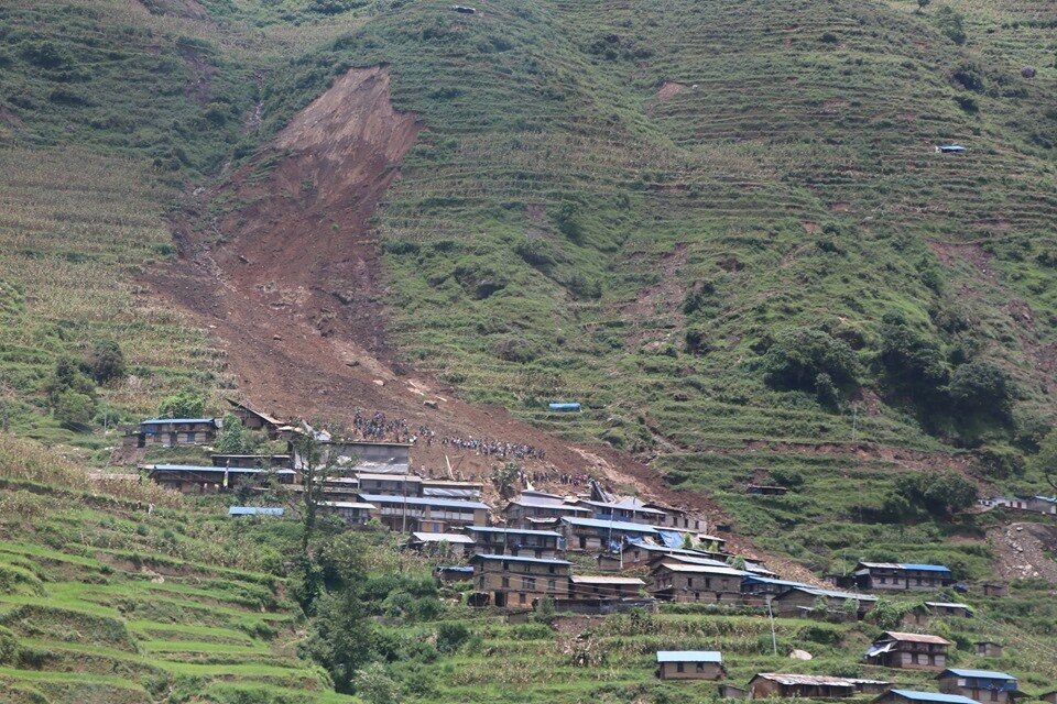 The landslide that hit Lidi village in Sindhupalchowk district.