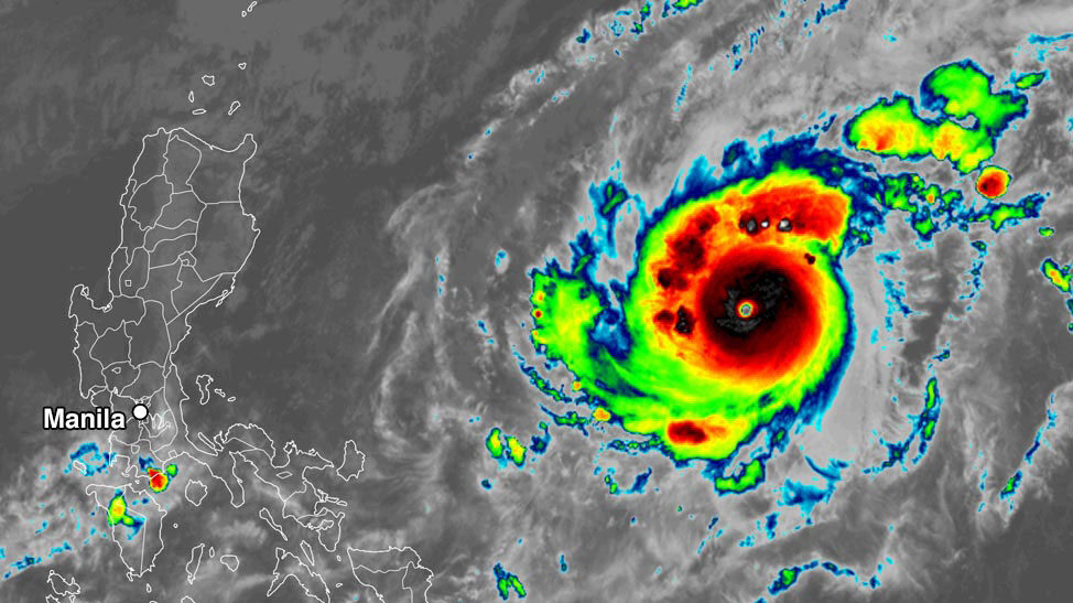 Click to enlarge Infrared satellite image of Super Typhoon Goni