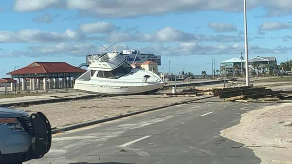 Click to enlarge A large boat sits on U.S. Highway 90 in Long Beach, Mississippi, on Thursday, Oct. 29, 2020, after Hurricane Zeta roared through the state.