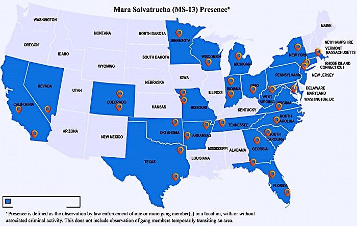 Mara Salvatrucha Presence map