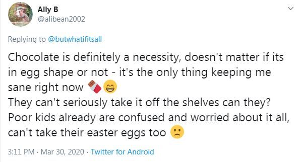 Click to enlarge tweet UK banned easter eggs non essential